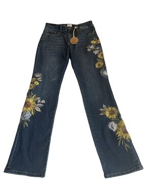 NWT Driftwood Kylee Embroidered Sunflower Dark Blue Jeans Size 2